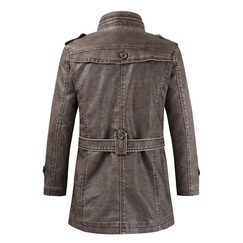 Vintage Premium Leather Long Coat