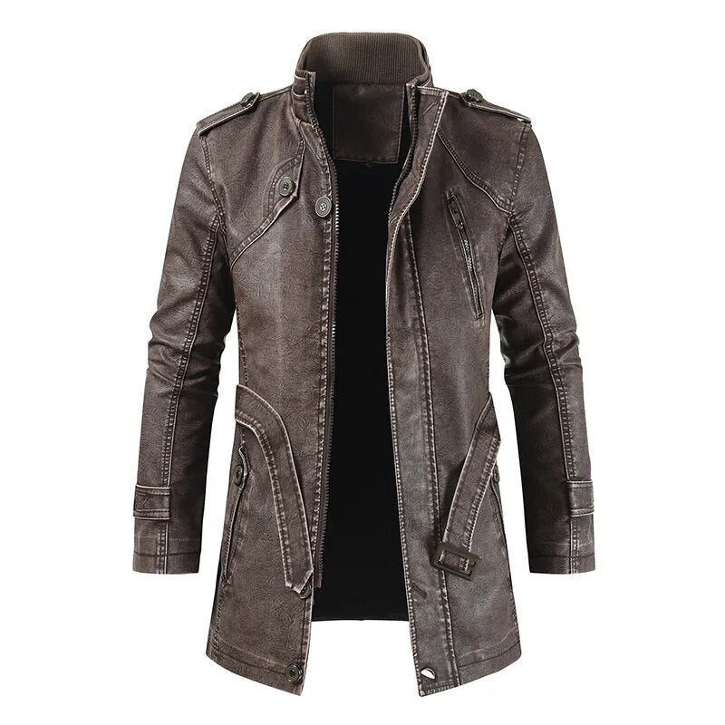 Vintage Premium Leather Long Coat
